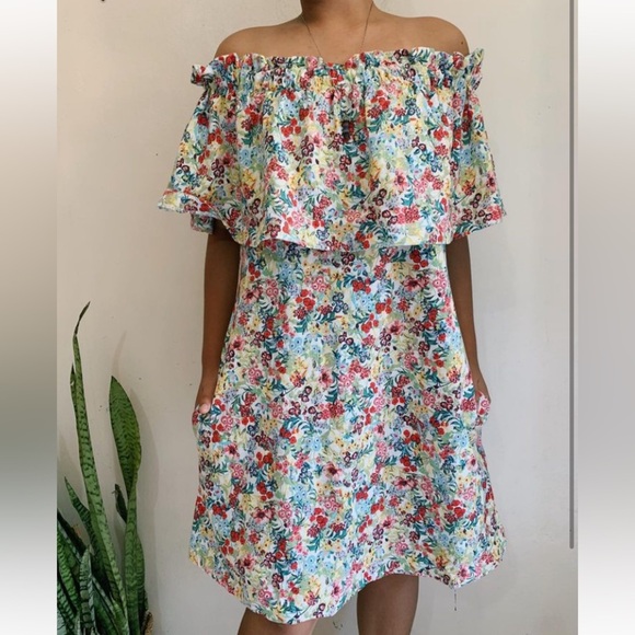 H&M Off The Shoulder Floral Print Dress Size S - Picture 13 of 13